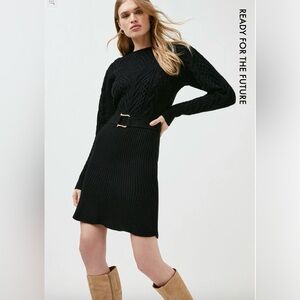 Karen Millen Cable Knit Peplum Belted Dress